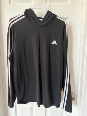 Adidas Black Hooded Long Sleeve with White Stripe Detail